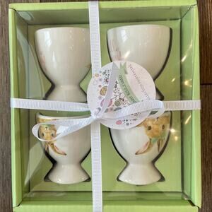 Bunny Boulevard Fine Porcelain Egg Cups Set of 4 Spring Easter Bunny Decor NIB